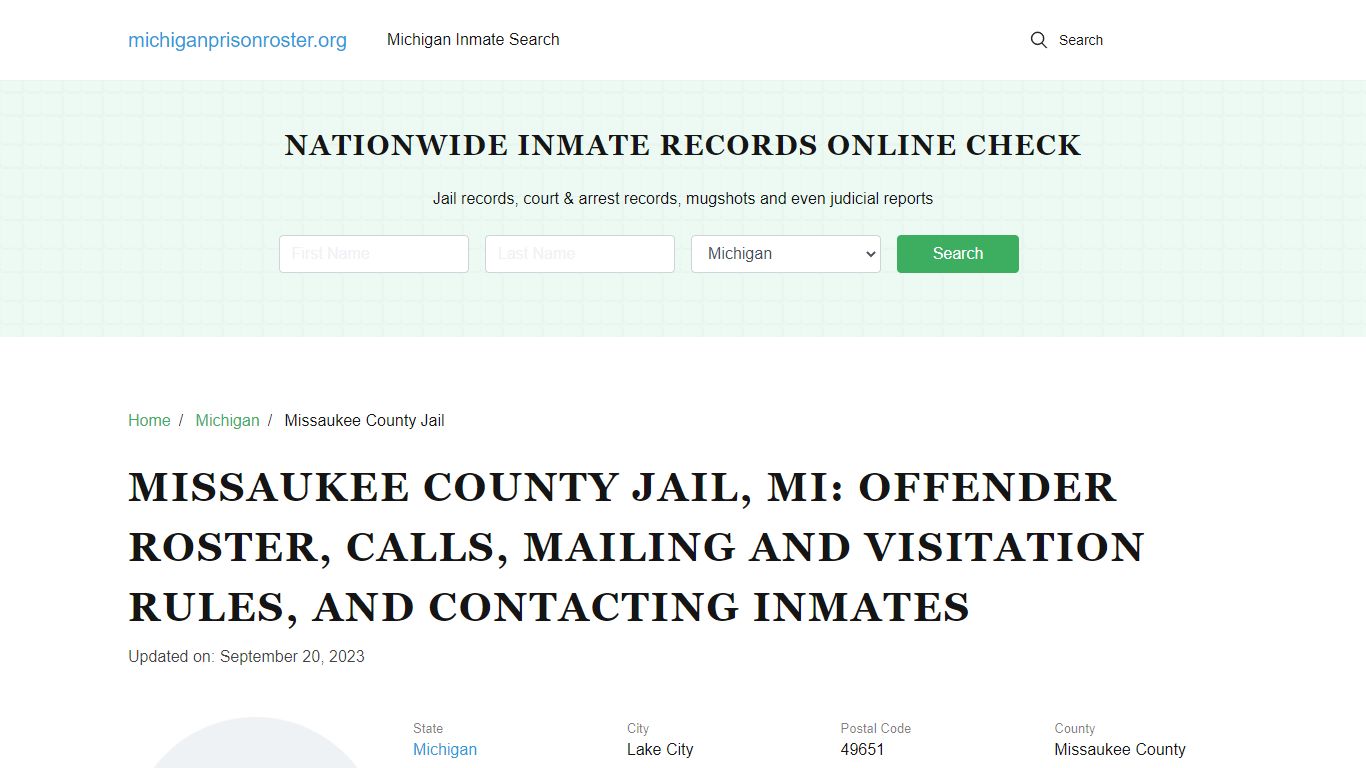 Missaukee County Jail, MI: Inmate Search, Visitation & Contact Info