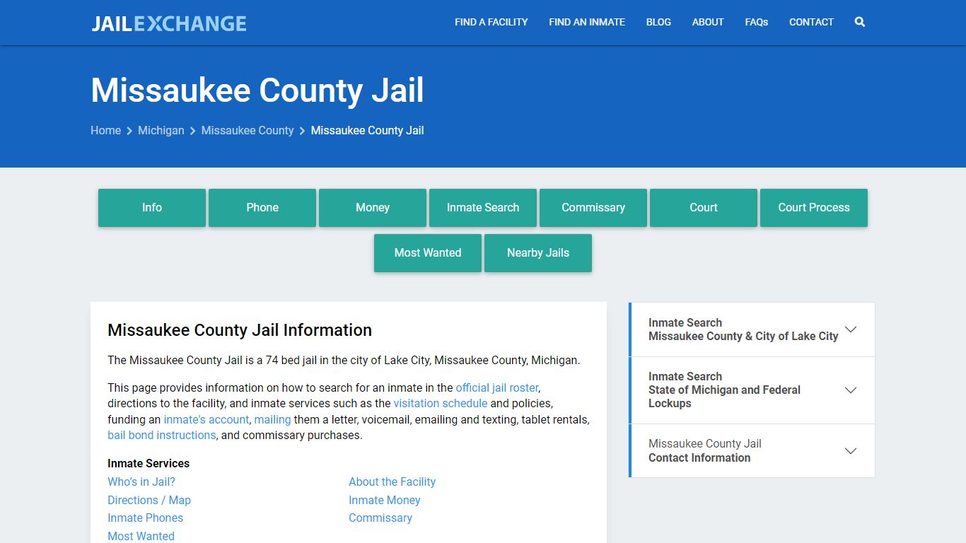 Missaukee County Jail, MI Inmate Search, Information